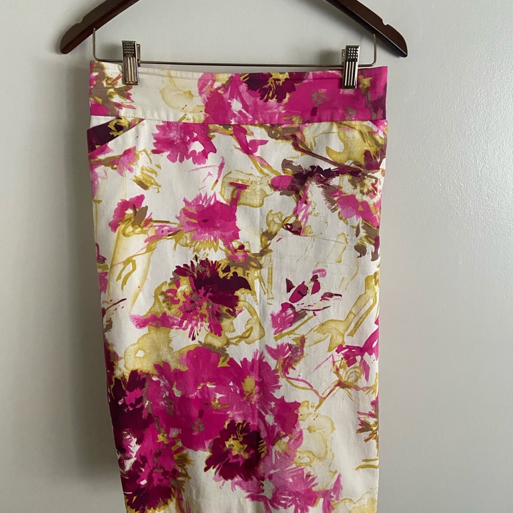 Floral print skirt.  Vibrant pink and chartreuse.  Fully lined, good condition.